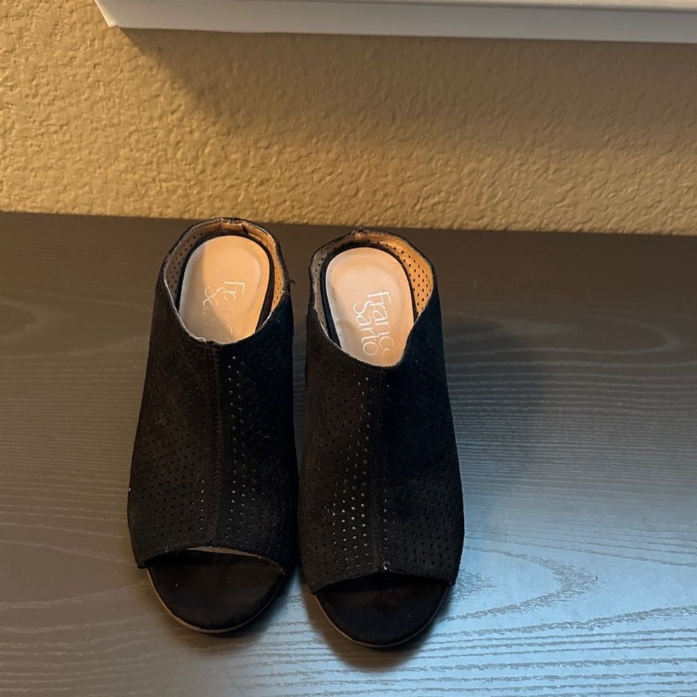 Franco Sarto Black Suede Mules